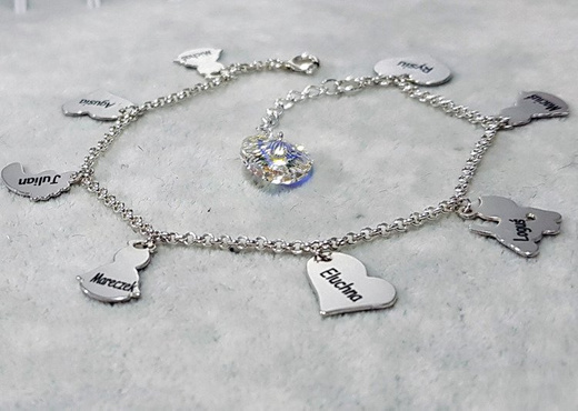 BR1004 BRANSOLETKA Z GRAWEREM srebro Swarovski Elements serce