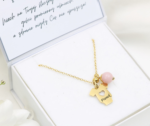 Naszyjnik na Baby Shower dla mamy z grawerunkiem pozłacana stal szlachetna 1794/8