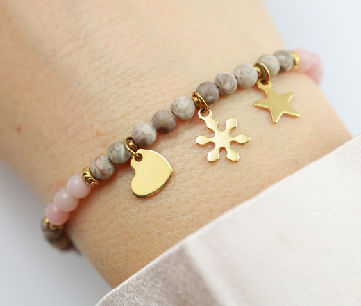 Bransoletka grawerowana z imiomani dzieci super mama kamienie naturalne Premium 1734/9