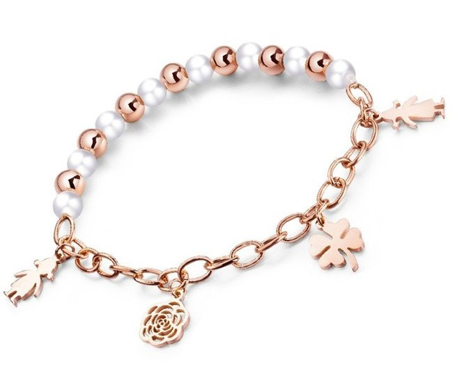 599/937 Bransoletka stalowa pozłacana perełki