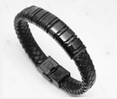 Bransoletka męska z grawerem czarna skóra 1858/2 sześć przekładek