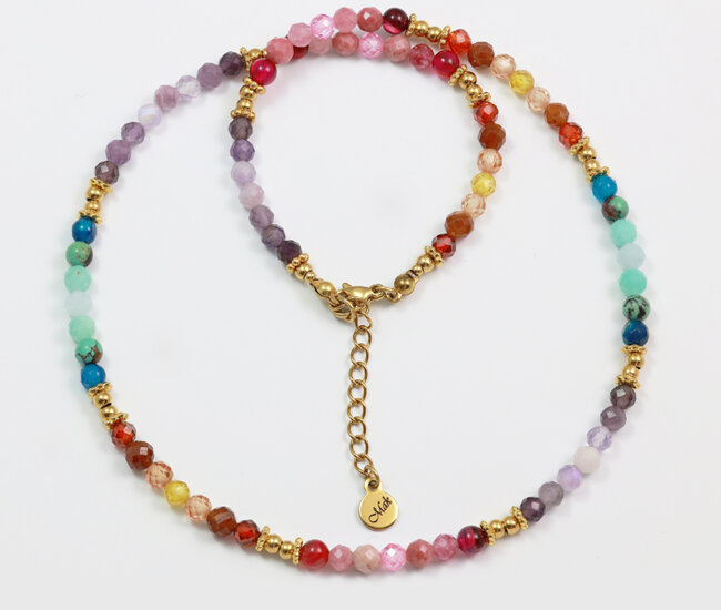 1673/2 kolorowy naszyjnik z kamieniami naturalnymi, pozłacany