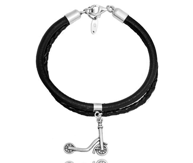 1187 bransoletka srebro 925 skóra  hulajnoga