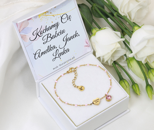 Złota bransoletka z grawerem z sercem i kryształkami 1898/5