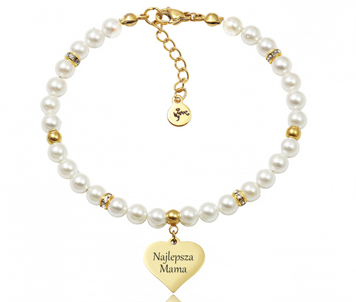 1746/11 Bransoletka z grawerem i perłami dla babci / mamy stal