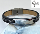 BR736 BRANSOLETKA Z GRAWEREM męska skóra czarna