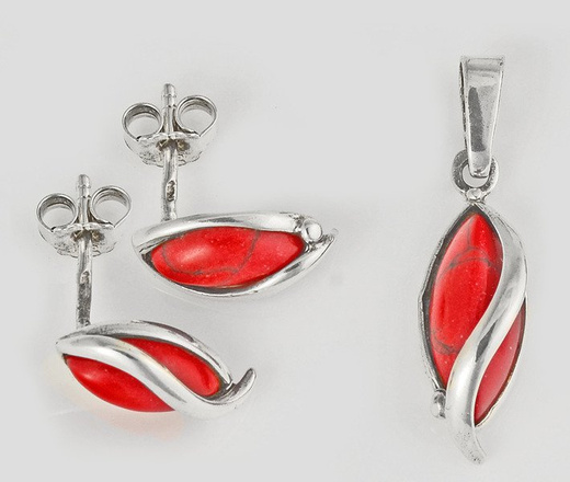 480/226 komplet srebrny z czerownym kamieniem