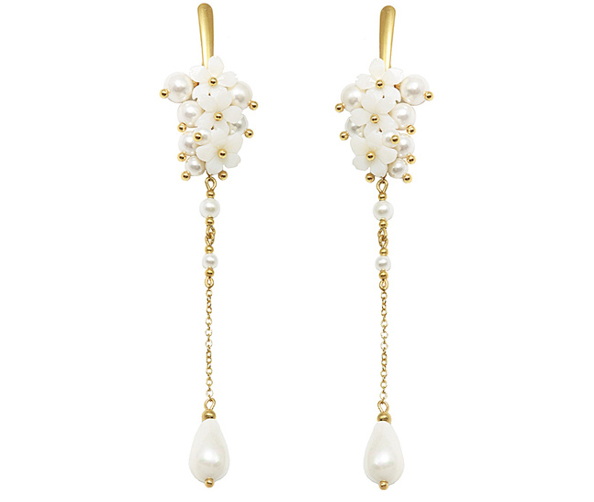 1663 kolczyki ślubne pozłacane perły z kwiatami