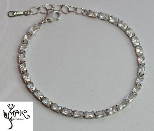 Br 599/65 delikatna BRANSOLETKA ślubna z postokątnymi cyrkoniami