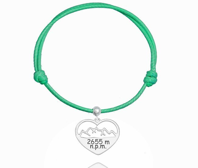 BR1265 bransoletka grawerowana na sznurku serce góry srebro 925