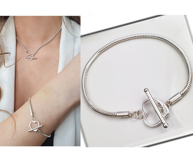 1245/4 bransoletka srebrna 925 łańcuszek gruby serce toogle