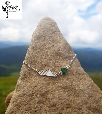 BR944 BRANSOLETKA srebrny łańcuszek 925, górskie szczyty, gór, serce Swarovski El.