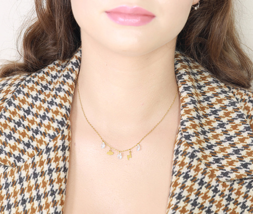 1563 naszyjnik chmura kropla piorun z grawerem złoty stalowy z zawieszkami