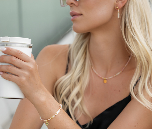 Kolczyki z opalem różowym i agatem arbuzowym pozłacane 1847