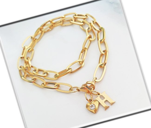 1232/5 bransoletka złota stal gruby łańcuszek dowolna literka, inicjał, alfabet