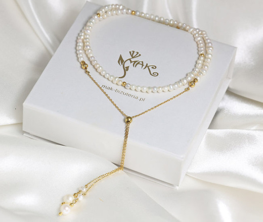 1383/1 naszyjnik srebrny 925 pozłacany z perełkami krawat