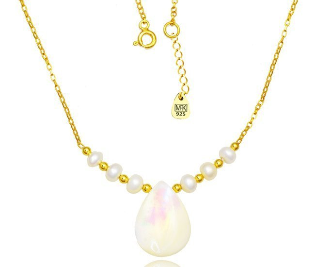 1225 naszyjnik srebrny 925  pozłacany perełki naturalne masa perłowa