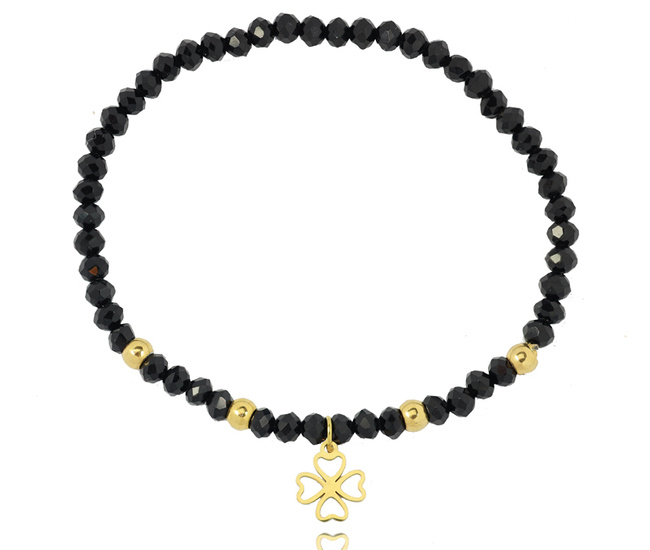 1443 bransoletka stal pozłacana kryształki koniczynka