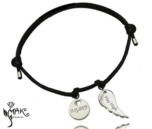 BR827 BRANSOLETKA z grawerem na sznureczku solidne zawieszki