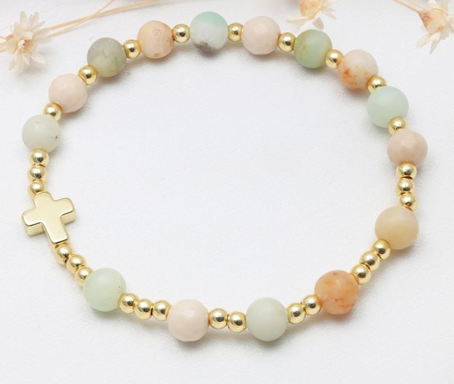 pozłacana bransoletka różaniec 1760/4, amazonit