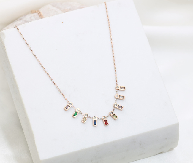 Naszyjnik różowe złoto z kolorowymi cyrkoniami 1857/13