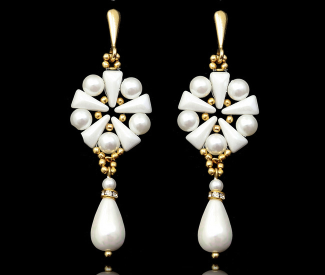 kolczyki ślubne pozłacane z perełkami wyplatane ręcznie 1816/6