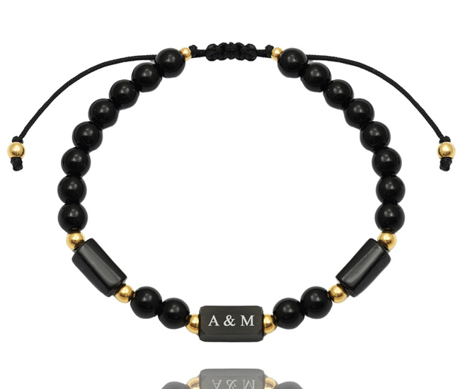 bransoletka stalowa unisex z onyksem i turmalinem 1750/5 i grawerunkiem