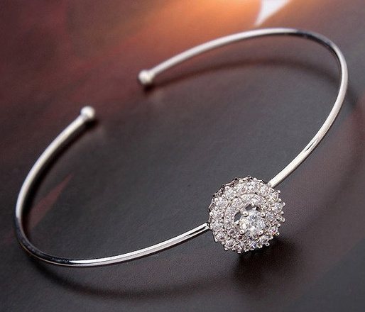 BR599/656 srebro, kwiatuszek CYRKONIE BRANSOLETKA