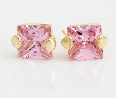 Kol 599/390 kolczyki cyrkonie różowe żółte złoto