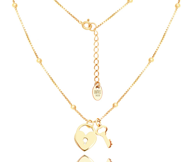 1332 naszyjnik srebrny 925 pozłacany kłódka kluczyk