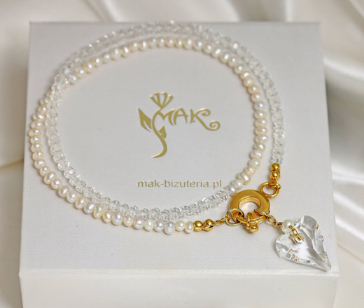 1383/3 naszyjnik srebrny 925 pozłacany z perełkami serce