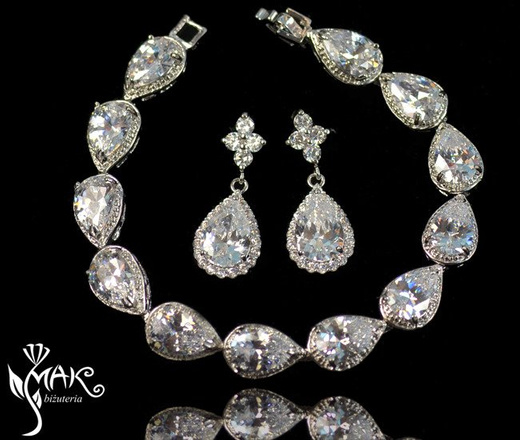 Kpl875 komplet ślubny, biżuteria ślubna z cyrkoniami b599/425 k599/565