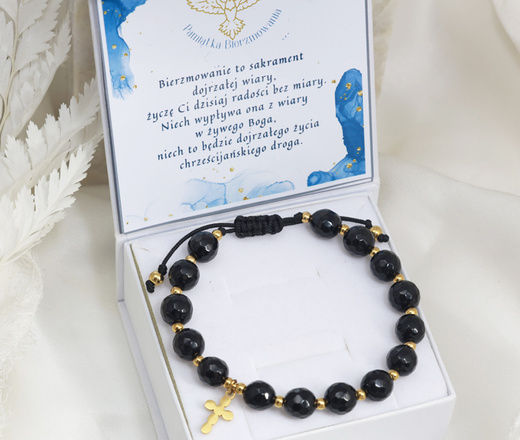 bransoletka różaniec pozłacana na sznureczku 1841/2