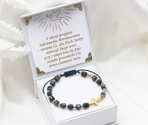 Bransoletka różaniec z krzyżykiem granatowy - kostki 1877/10