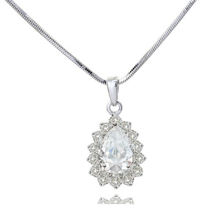 NK599/814 NASZYJNIK białe złoto crystal łezka cyrkonie