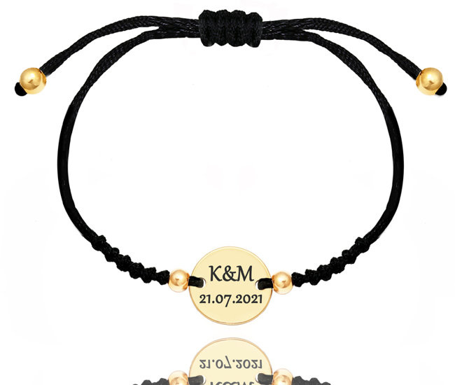 1340 BRANSOLETKA Z GRAWEREM srebro pozłacane na sznureczku