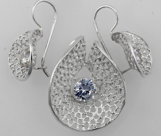 480/108 komplet srebrny okrągły z białymi cyrkoniami