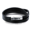 Br599/411 BRANSOLETKA Z GRAWEREM męska skóra czarna stalowa blaszka