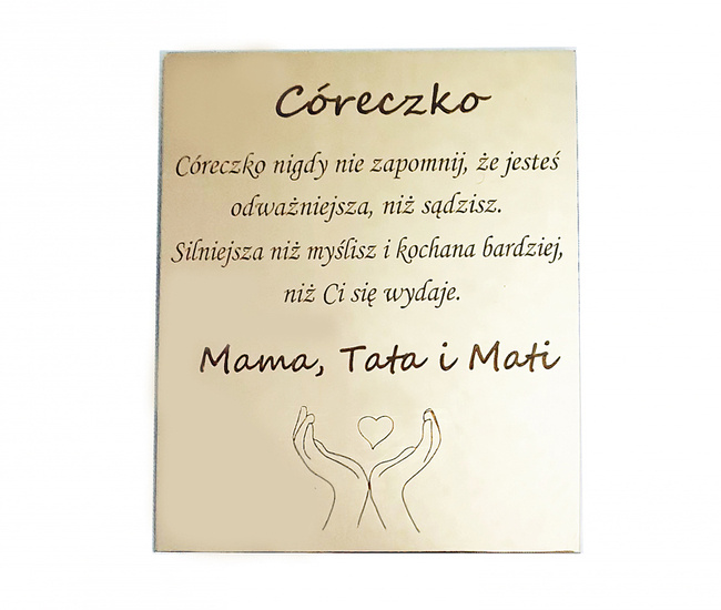 Srebrna lub złota blaszka z grawerem do pudełeczka