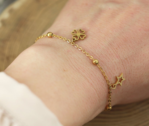 1326/28 bransoletka złota stal szlachetna oponki z wisiorkami