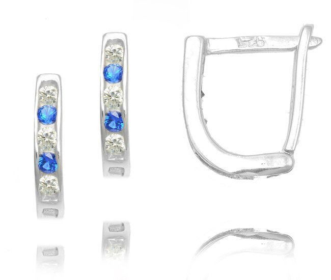 480/411 Kolczyki srebrne zapięcia angielskie delikatne z niebieską cyrkonią