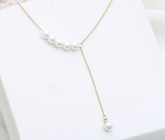 Naszyjnik pozłacany z perłami, stal szlachetna 1857/16