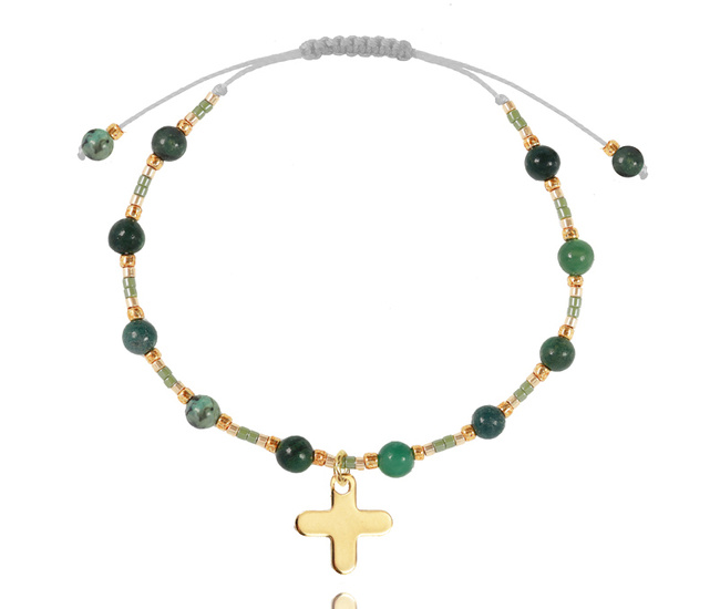 1631/1 bransoletka różaniec stal złocona z kamieniami naturalnymi