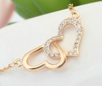 NK599/450 NASZYJNIK żółte złoto crystal połączone serduszka