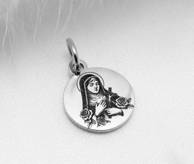 Medalik z dwustronnym wizerunkiem dowolnego Świętego - Święta Rita kolor srebrny 1810