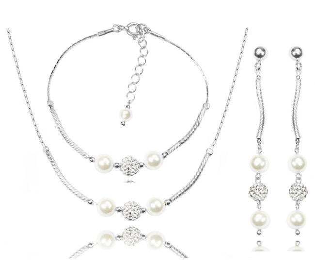 1359 komplet srebrny 925 z perełkami i kryształkami