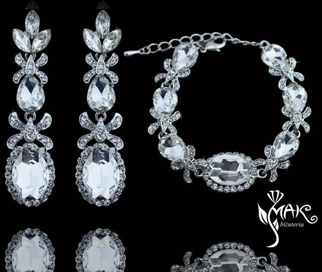 Kpl 656/9 komplet, biżuteria ślubna cyrkonie duże kolczyki