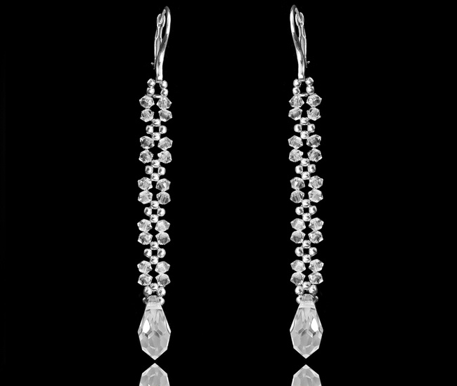 1397 biżuteria ślubna  długie kolczyki srebrne crystal AB