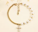1571/16 bransoletka różaniec złota z perłami i krzyżem