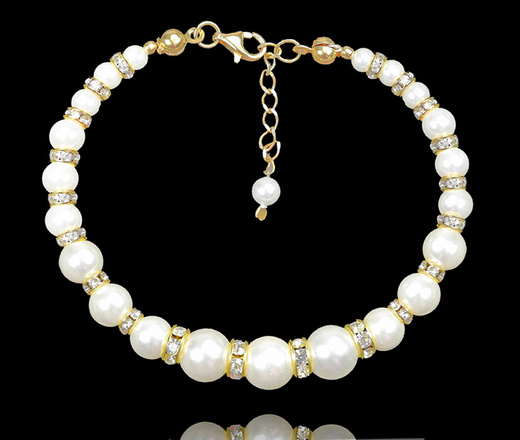 1361 komplet srebrny pozłacany z perełkami i kryształkami